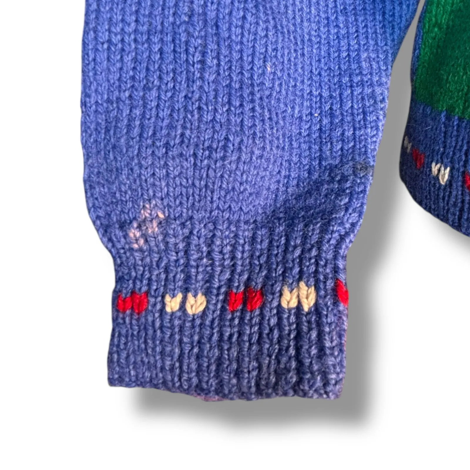 Vintage 90s Allen Solly Wool Christmas Sweater Tree Gifts Santa Hat Blue Large - Image 4