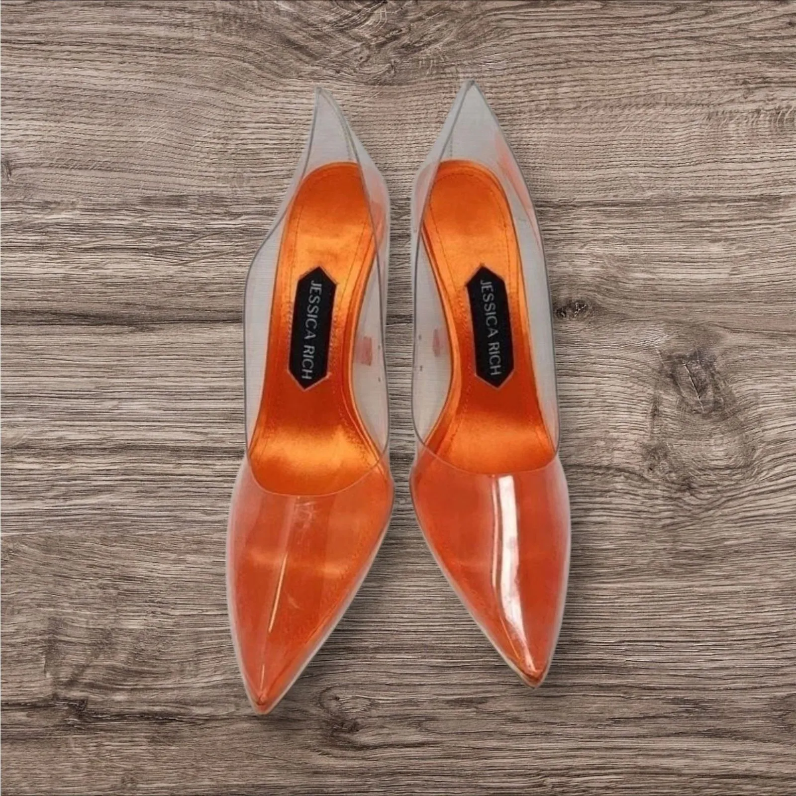 Jessica Rich Women So Fancy Tall Pump Clear Pointed Toe heel Orange Sz 6, 8, 9, - Image 5