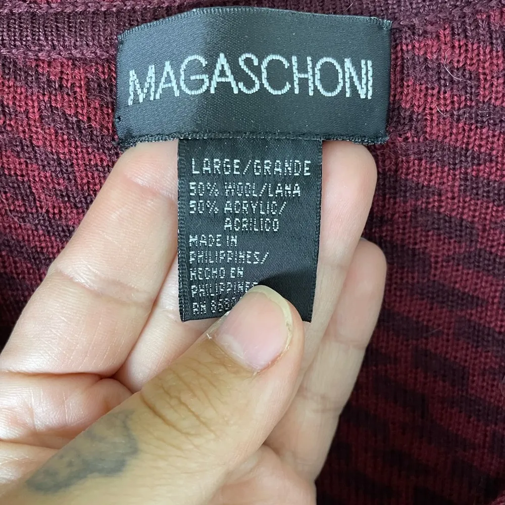 Magaschoni Red Wool Blend Loop Button Front Collared Cardigan - Image 2