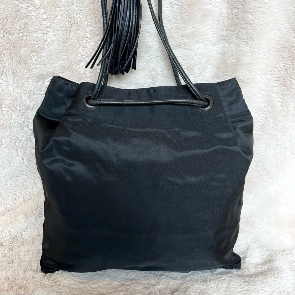 RARE Prada Black Nylon Tassel Drawstring Shoulder Bag - Image 9