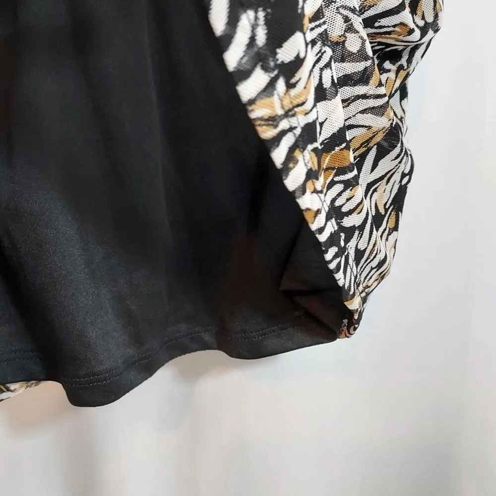 AUW Multicolor Black Brown White Abstract Print Ruffle Flutter V - Image 2