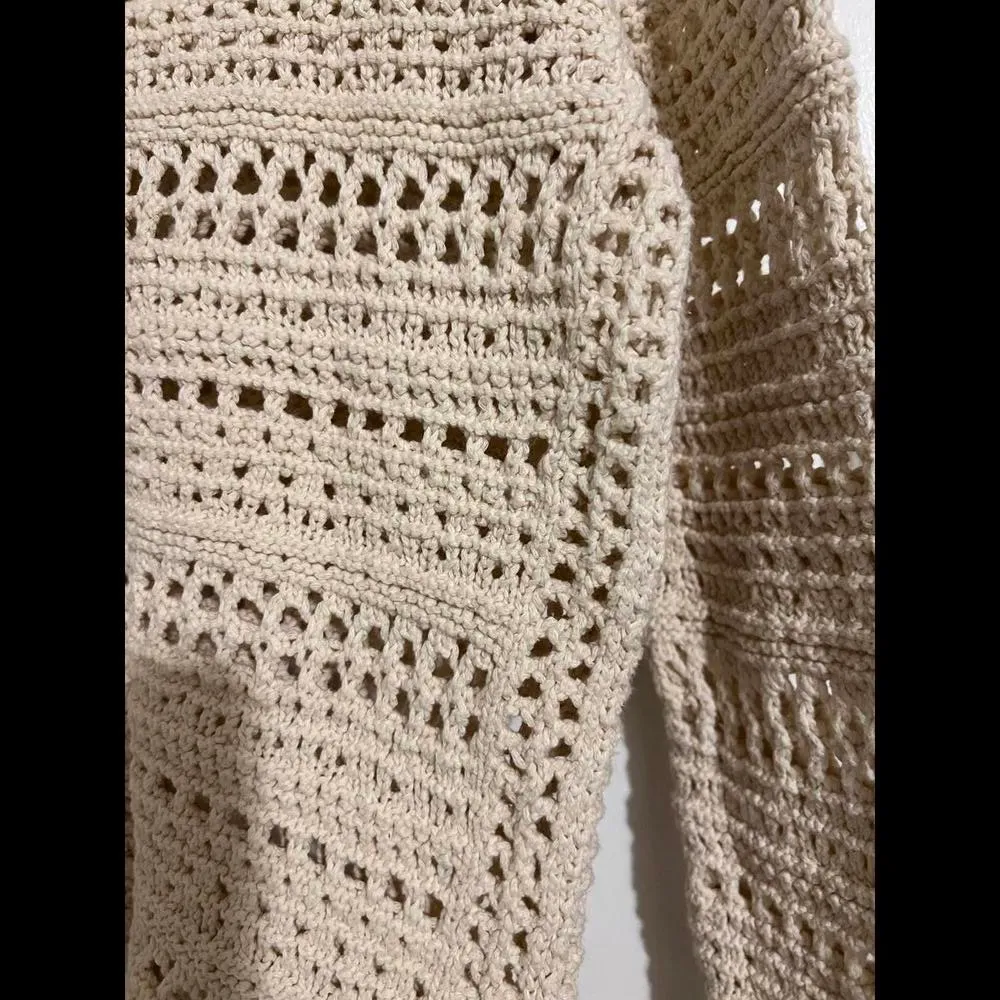 J Jill Cozy Crochet Sweater - Cream Knit Design -size Medium - Image 9
