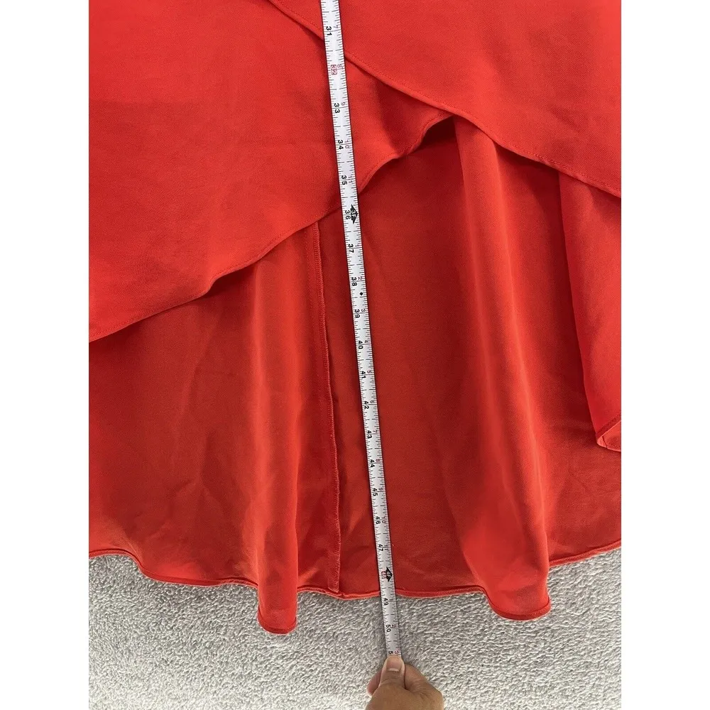 Adriana Papell Dress Hi-Low Layered Key Hole Solid Orange Size 4 Midi Sleeveless - Image 11