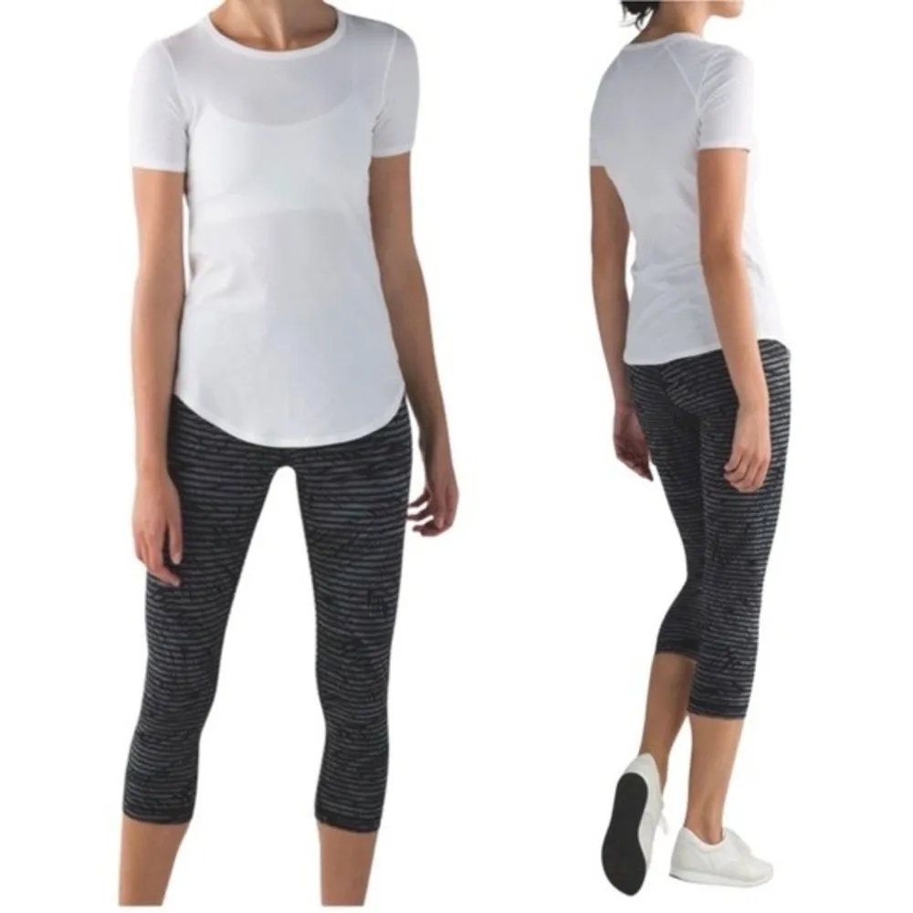 Lululemon Wunder Under Crop II Full-On Luon Roll Down Leggings Gray Palms Size 4 - Image 2