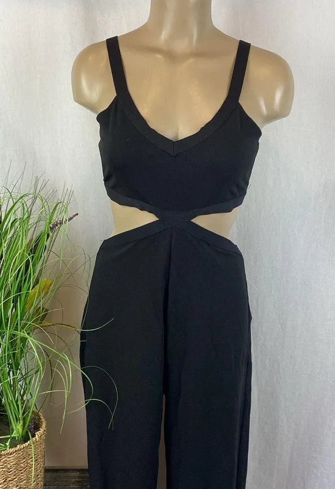 Zara Black Wide Leg Cutout Top Sleeveless Jumpsuit Pantsuit M - Image 2