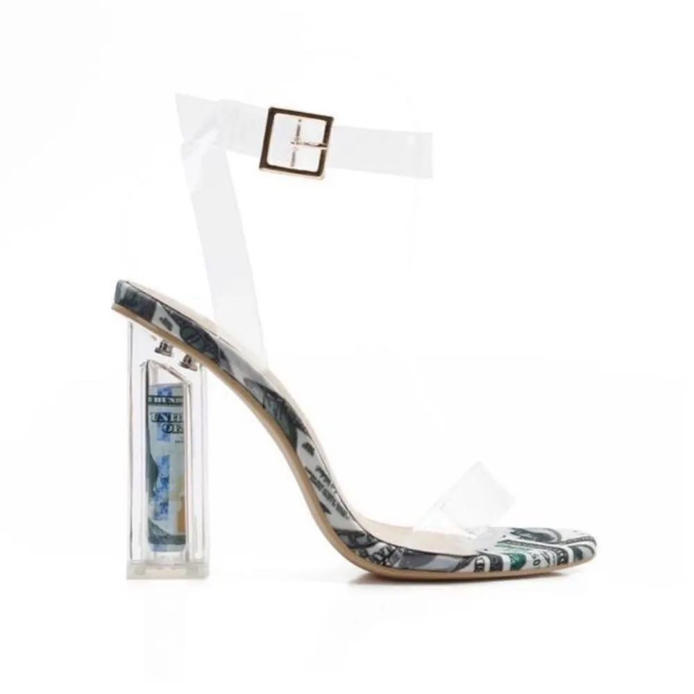 Clear Mackin Girl PVC Open Toe Ankle Strap Money Heels Size 5.5 B33 White - Image 5
