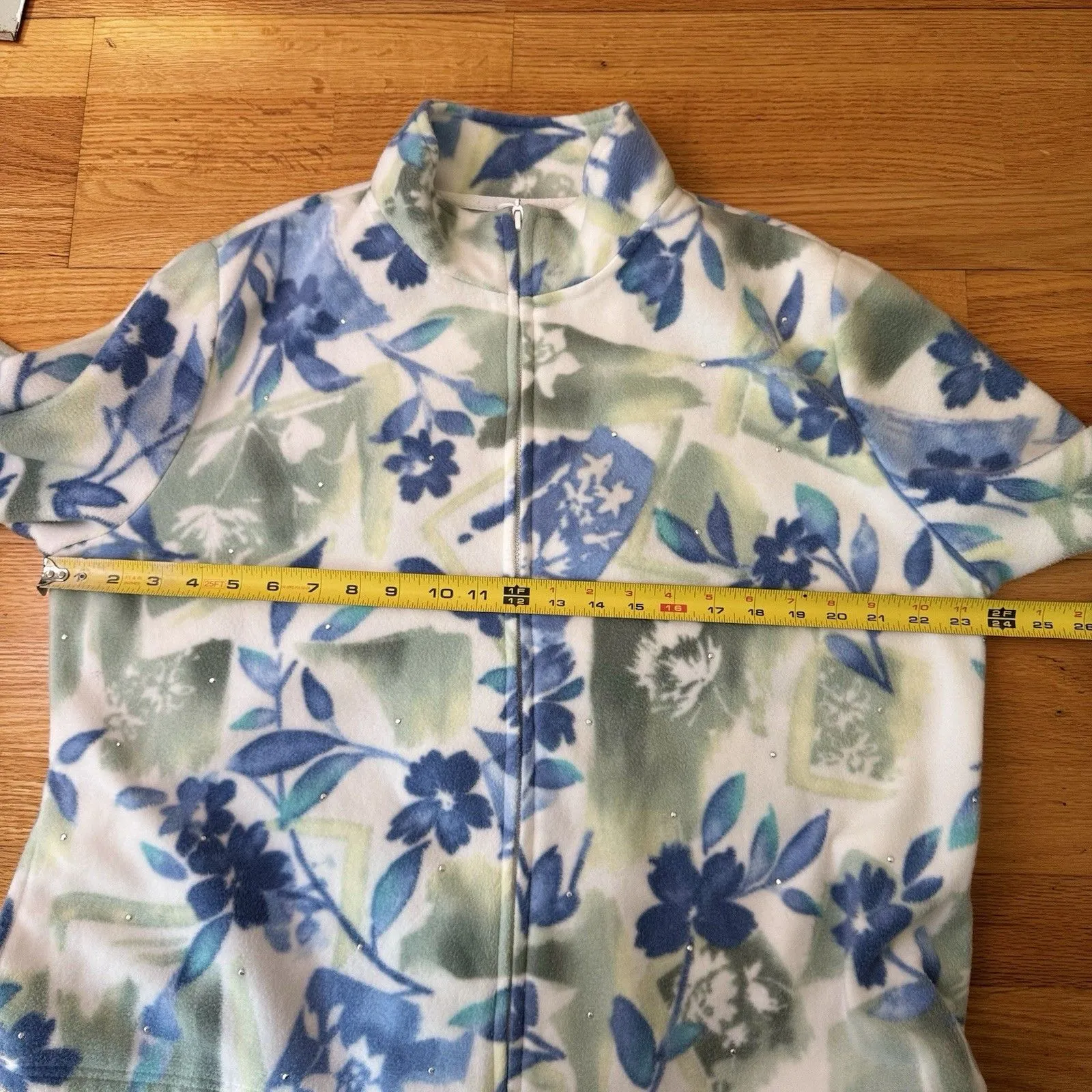 Alfred Dunner Petite Women's Fleece Full Zip Jacket Floral Print Rhinestones PL - Image 7