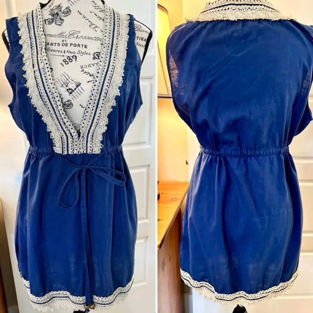 Mud Pie Navy Crochet Trim Swim Cover-Up Dress Sz Large💚 - Image 2