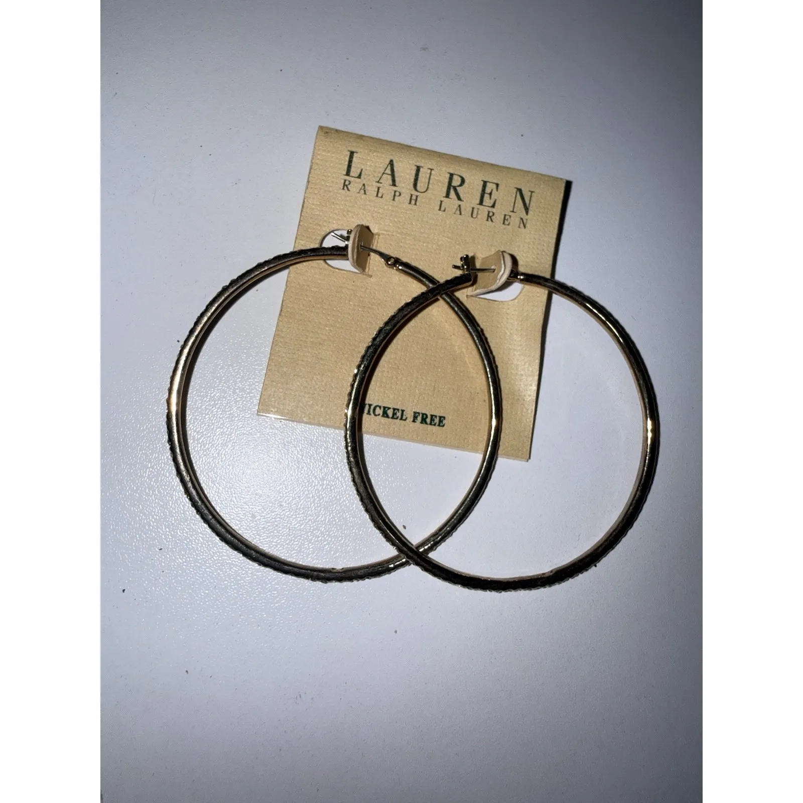 Lauren Ralph Lauren Gold Tone Hoop Earrings Pavé Crystals - Image 6