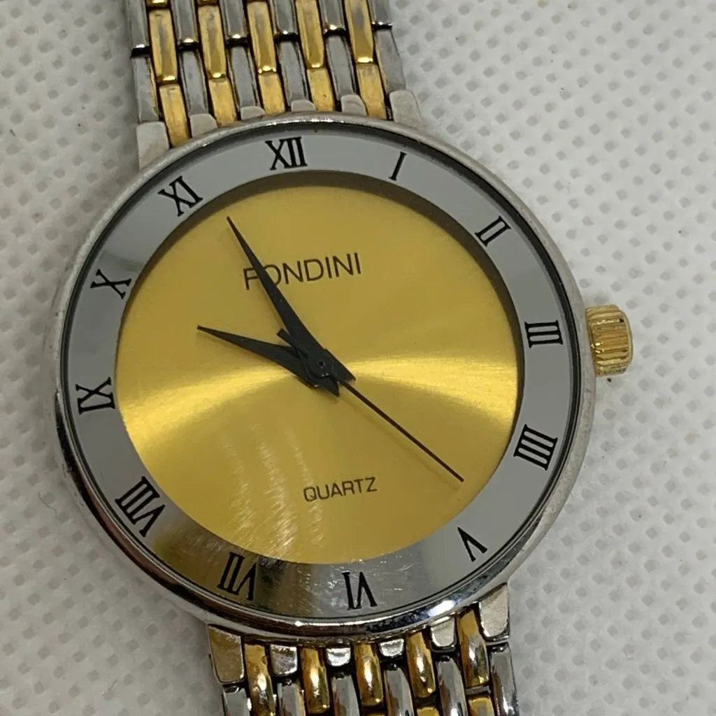 Fondini women watch gold silver tone 30mm quartz analog mesh band running - Image 3