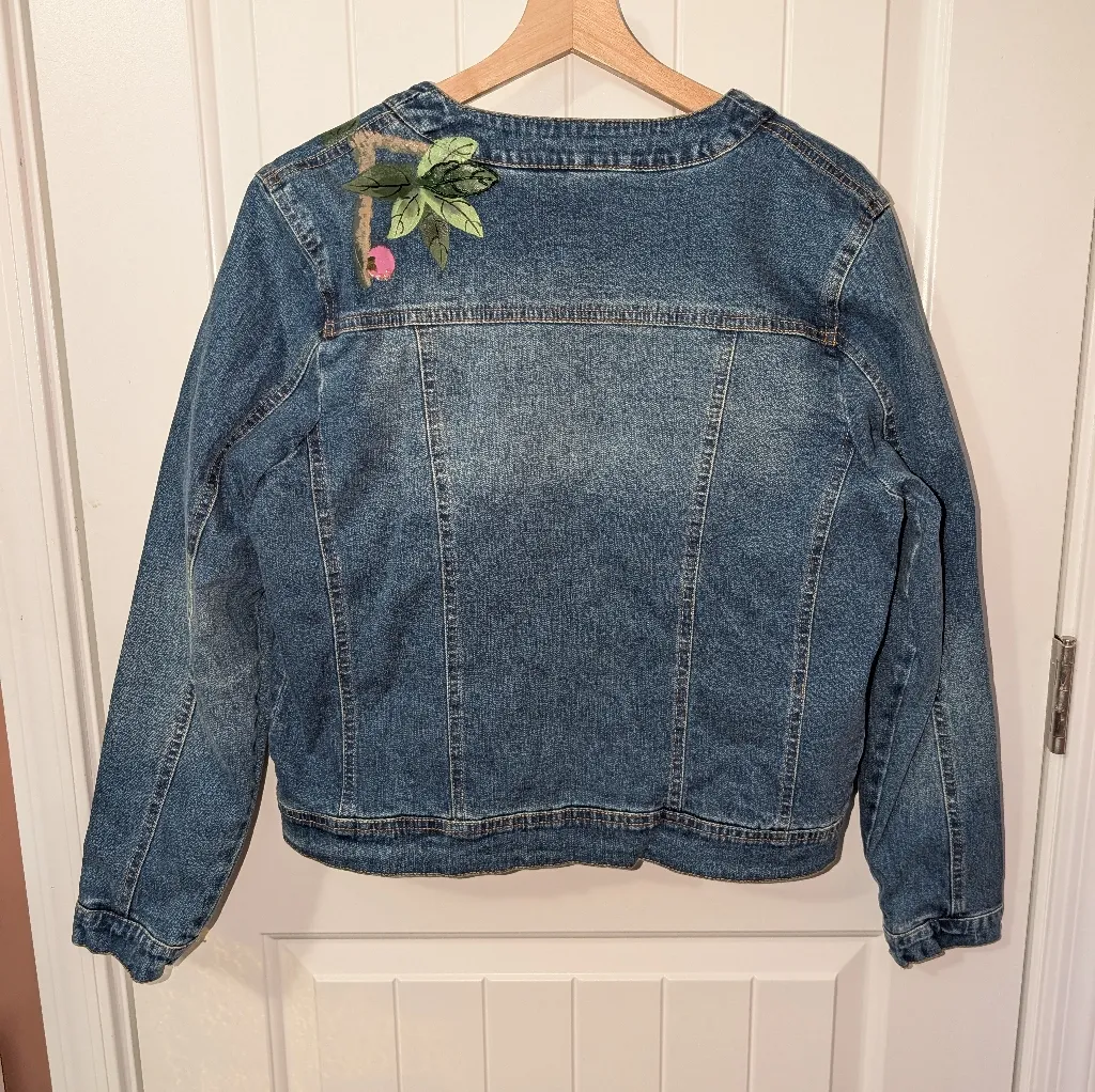 Vintage Berek Takako Sakon Floral Embroidered/Beaded Denim Lace Lined Jacket Med Pink - Image 2