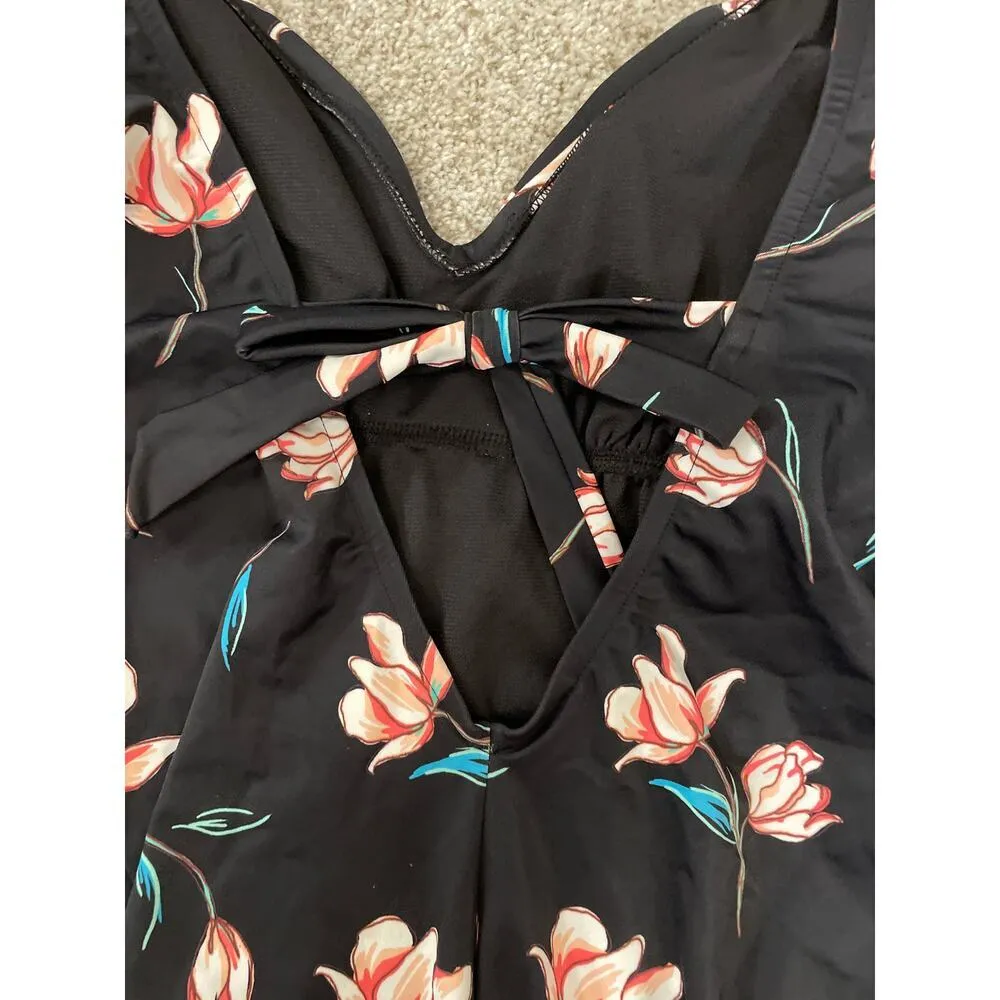 Beach Betty Black Slimming Floral Ruffle Sleeve One Piece Swimsuit, L Size L - Image 6