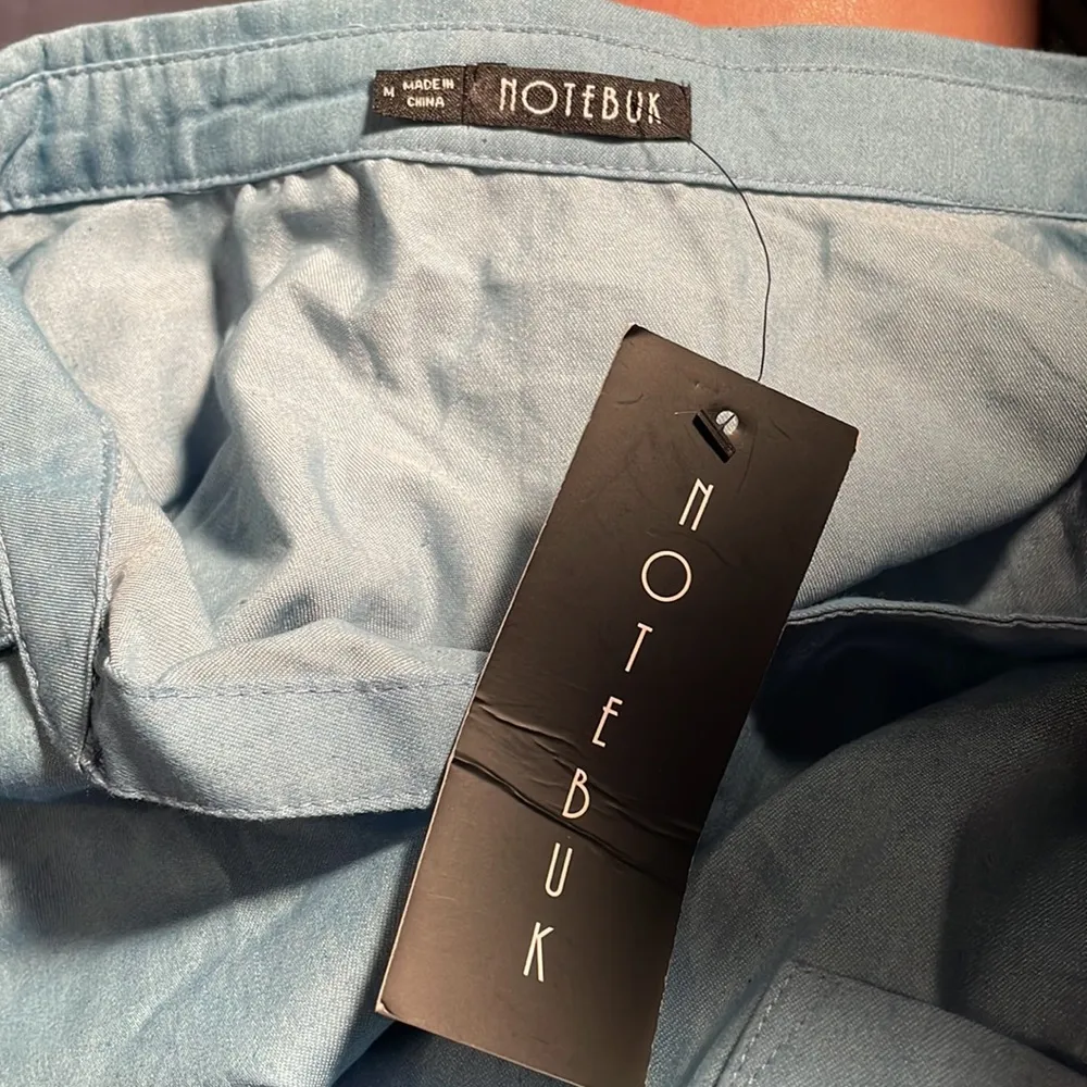 NWT Notebuk Sky Blue Collared Button Down Tie Front Button Up 3/4” Sleeve Shirt Size M - Image 5