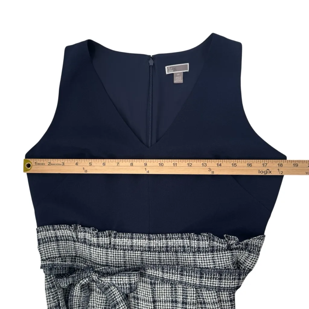 Chelsea28 V-Neck Sleeveless Navy Dark Blue Gray Checkered Jumpsuit Tie Size 12P - Image 8