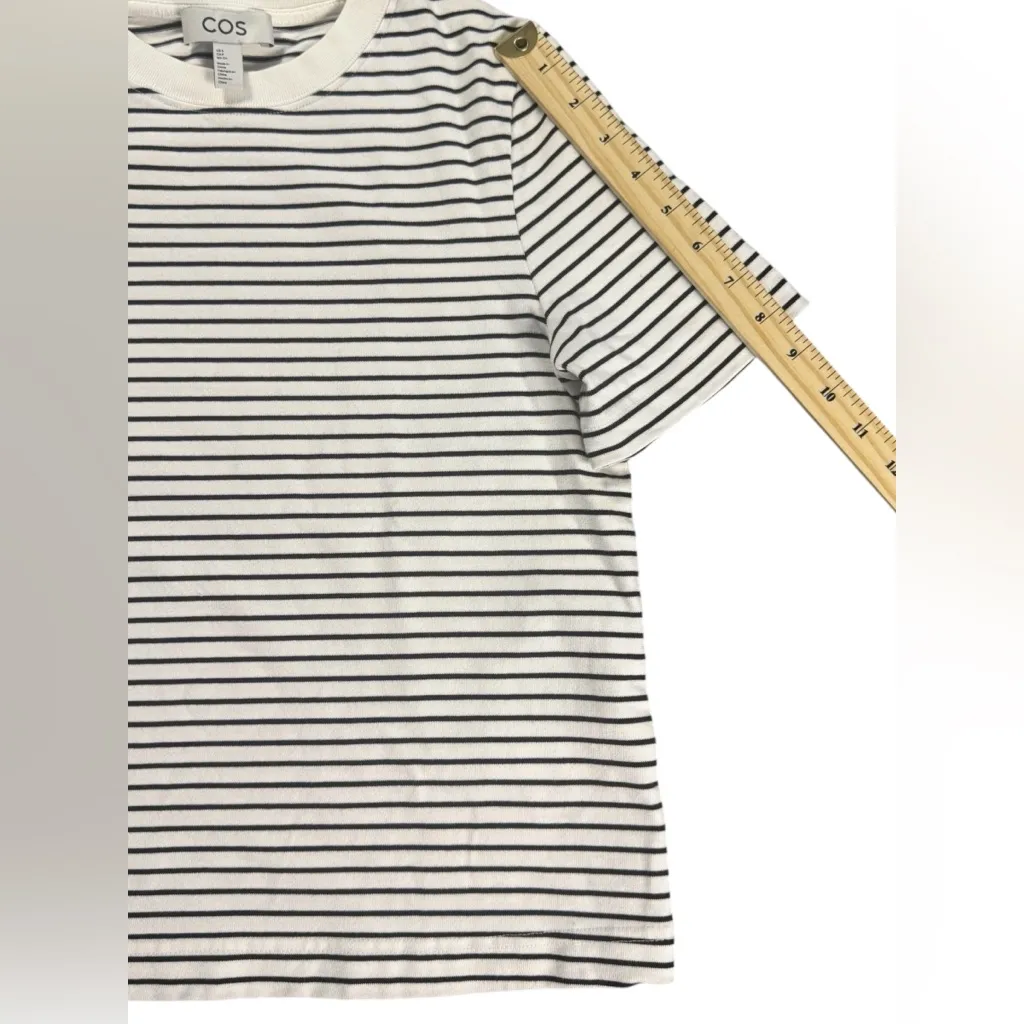 COS Heavyweight Cotton Stripe Crewneck T-Shirt White with Black Stripes Size S - Image 9