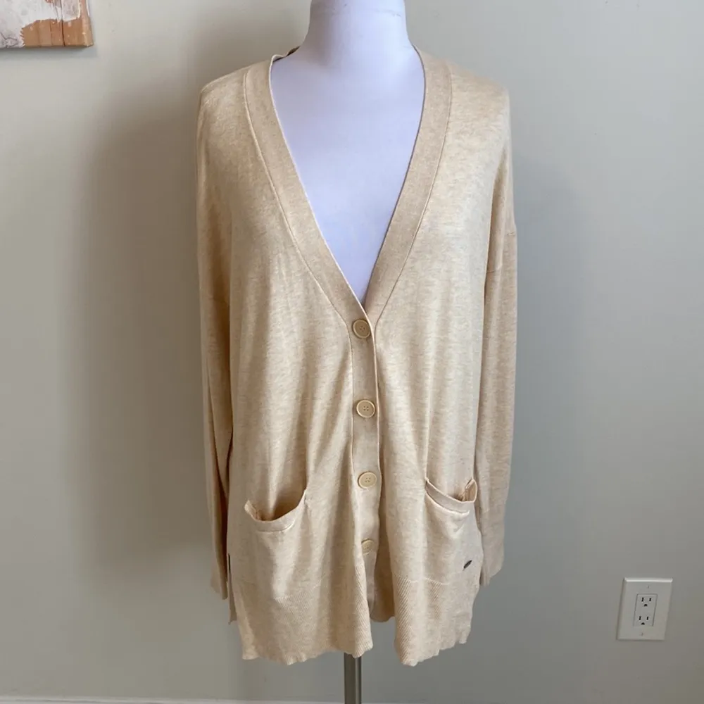 Tahari V Neck Cardigan Sweater Oatmeal Heather - Image 3