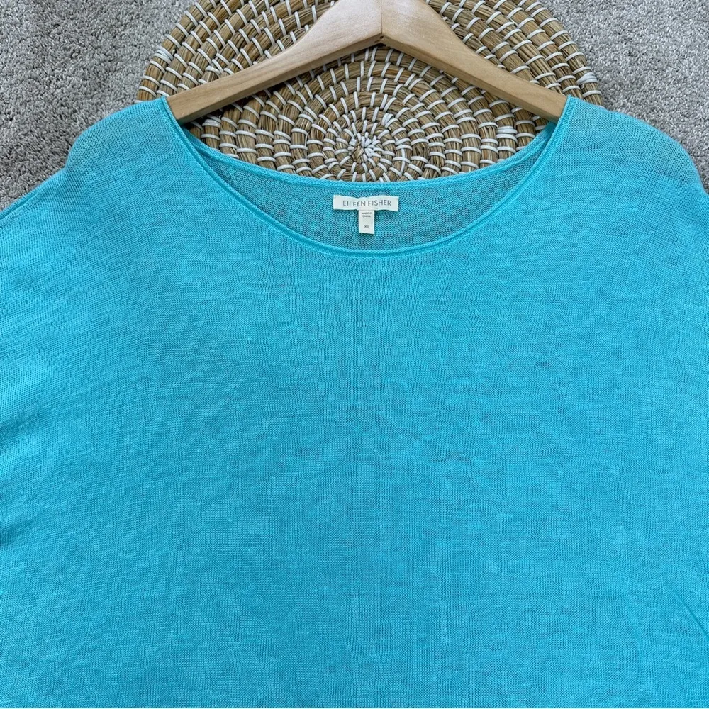 Eileen Fisher Women’s 100% Linen Square Boxy Shortsleeve Sweater Beachy Blue XL - Image 15