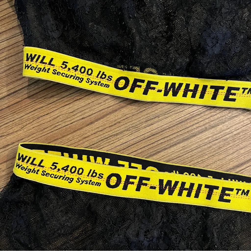 Off-White Industrial Sporty Black Lace Intimate Set with Yellow Waistband - Image 13