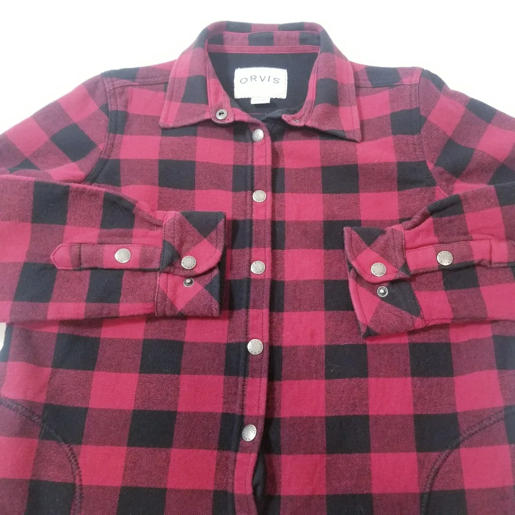 Orvis Red and Black Flannel Plaid Shirt Shacket Fleece Lined - Image 10