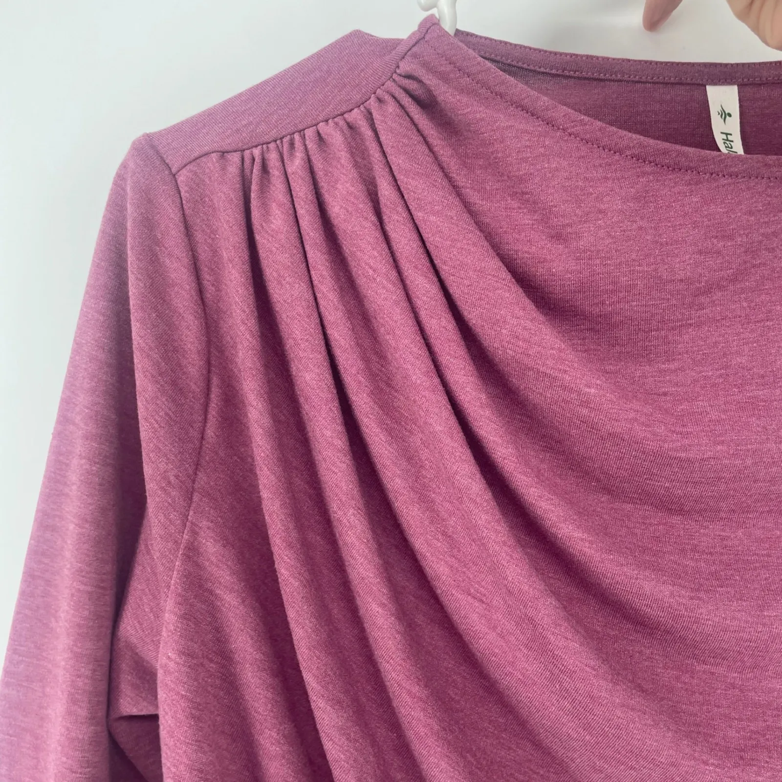 Halara Asymmectrical Ruched Drape Long Sleeve Work Top Shirt Red Violet Sz S NWT - Image 8