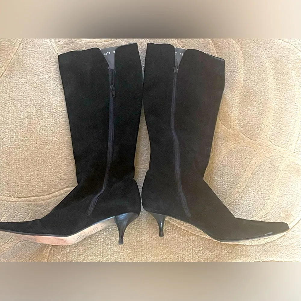 BLACK SUEDE KNEE HIGH STRETCH POINTY BOOTS SIZE 7 - Image 2