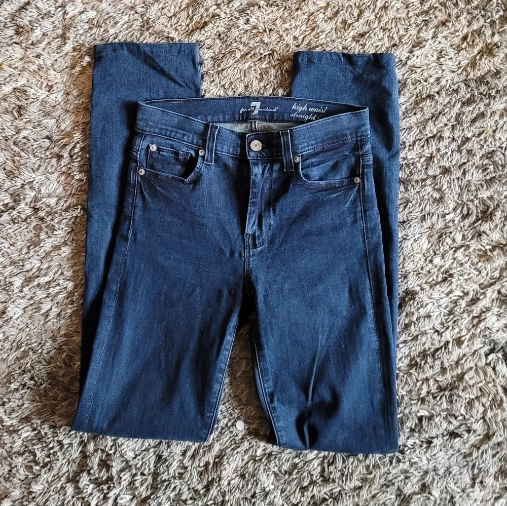 7 For All Mankind Dark Indigo High Waist Straight Leg Jeans 24 - Image 2