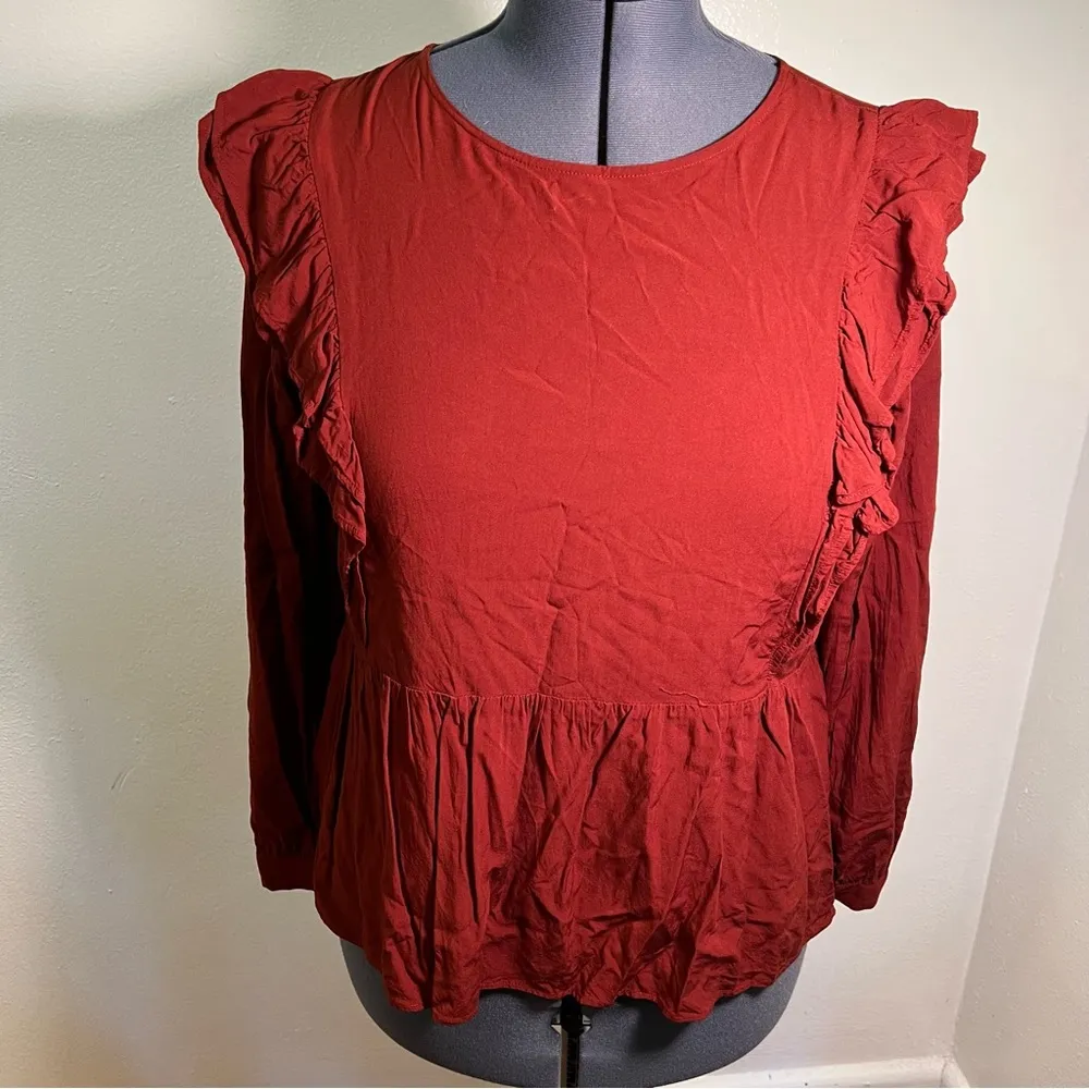 Loft Wild Currant Ruffle-Sleeve Peplum Top - Image 2