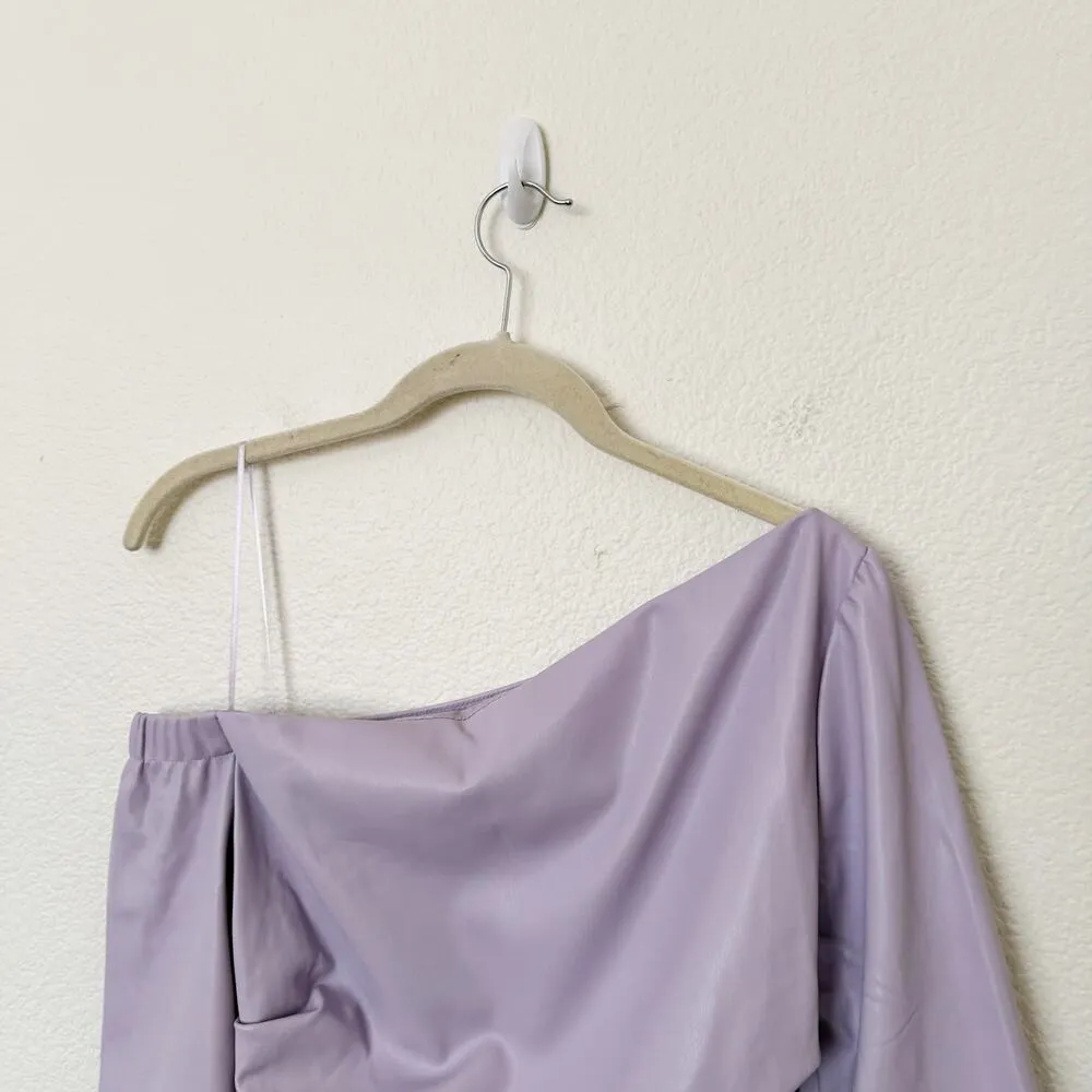 [ZARA] Lilac Purple Faux Leather Asymmetric Off the Shoulder Crop Top Sz Small S - Image 9