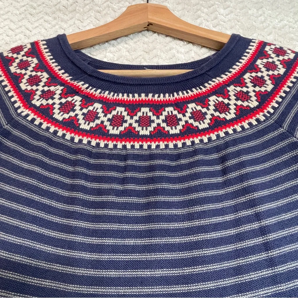 Hanna Andersson Womens Fair Isle Knit Sweater Dress Small Nordic Scandi Style Blue - Image 6