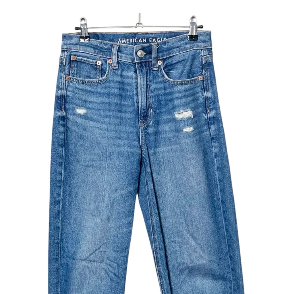 American Eagle Super High Rise Baggy Straight Jeans Size 00 Blue Y2K Casual - Image 3