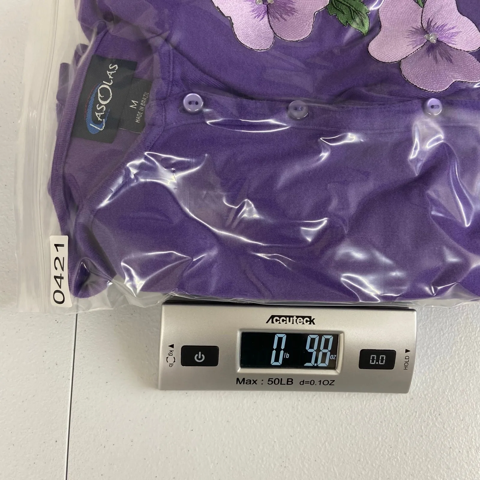 Vintage Las Olas women's purple floral button soft knit cardigan sweater cotton - Image 9