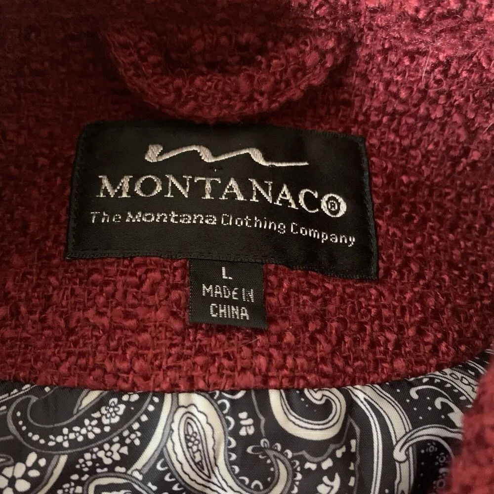 Women’s Red Black Full Zip Vest Sz L Wool Blend Faux Leather - Image 6