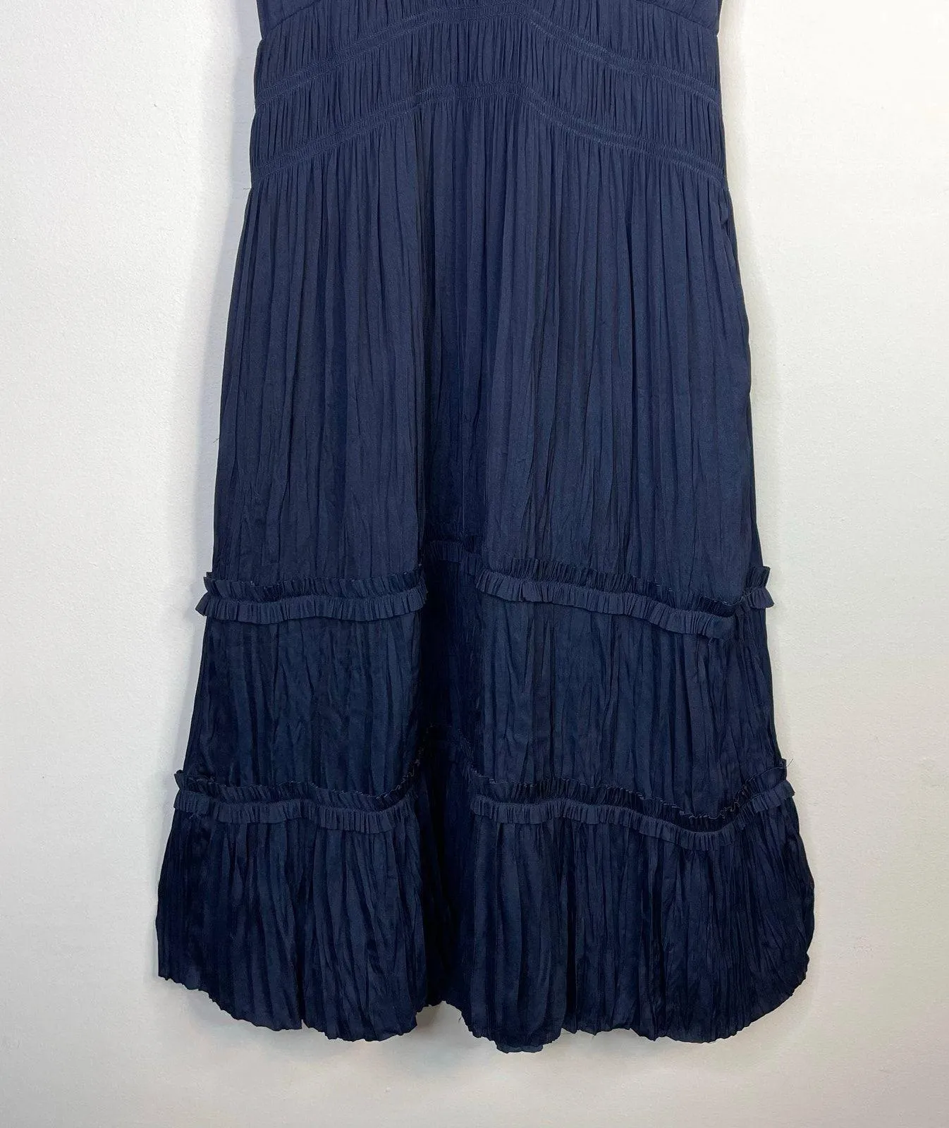 White House Black Market Satin Surplice Sleeveless Tiered Midi Dress Navy XS New - Image 5