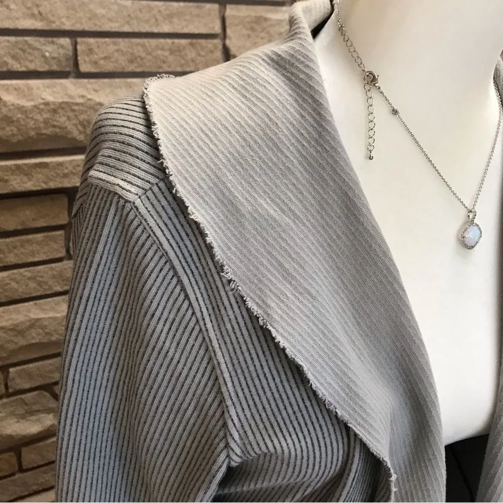 Cut loose Raw Hem Ribbed Open Front Cardigan Jacket Grey Small Lagenlook Gray - Image 15