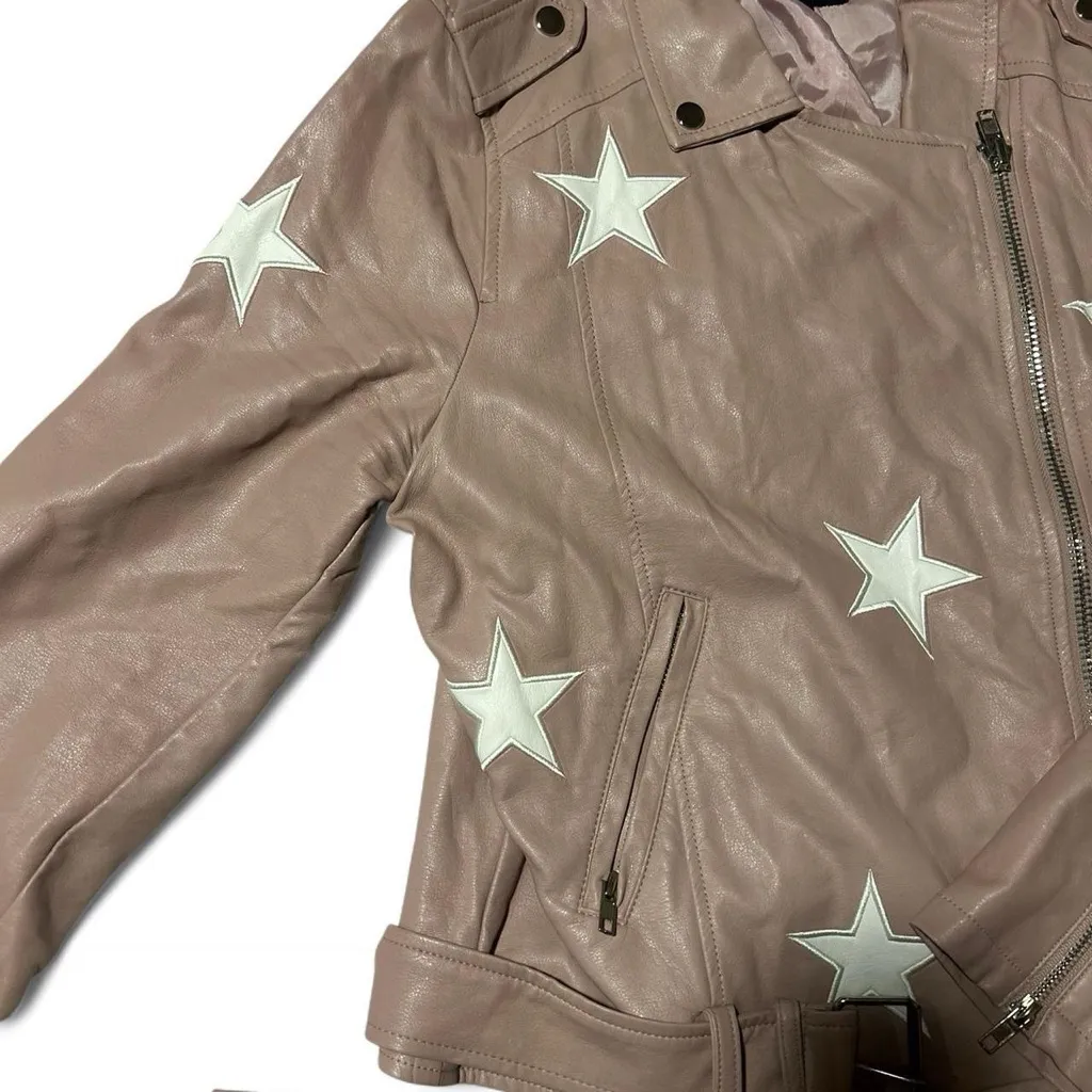 Blush Leather Jacket with White Stars - Image 3