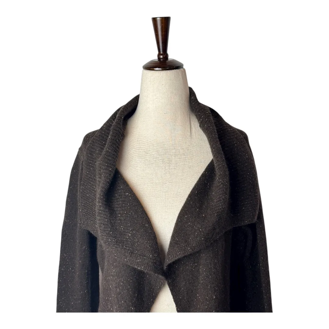 Peck & Peck Sweater Women Medium Brown Speckle Wool‎ Cashmere Knit Open Cardigan - Image 3