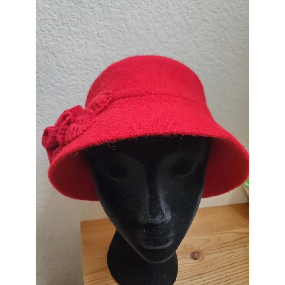 Croft & Barrow Red Wool Blend Felt Cloche Hat Vintage 1920s Style Floral… - Image 7
