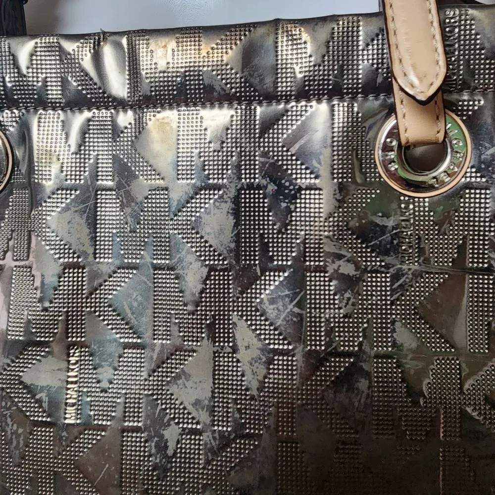 Michael Kors Gray MK Metallic Tote Bag - Image 11