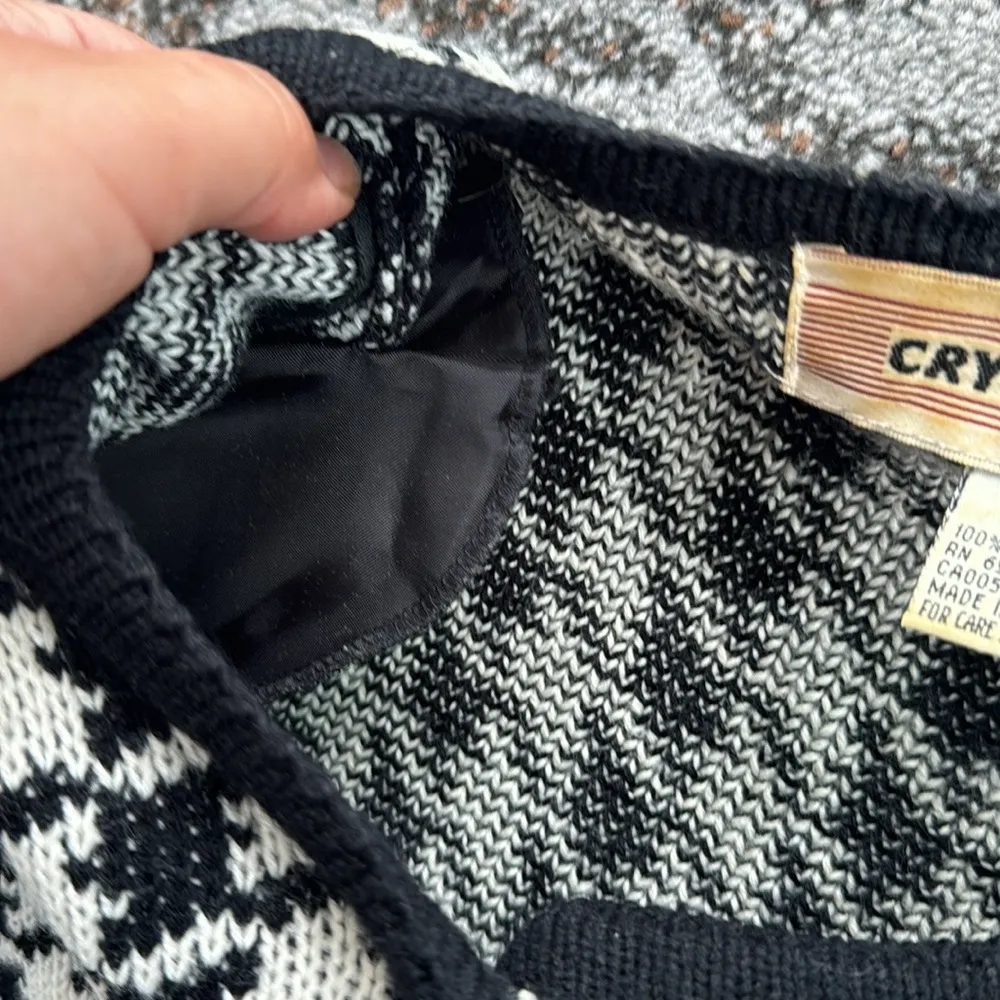 Vintage Crystal Kobe Houndstooth Button Down Cardigan XL Black - Image 6