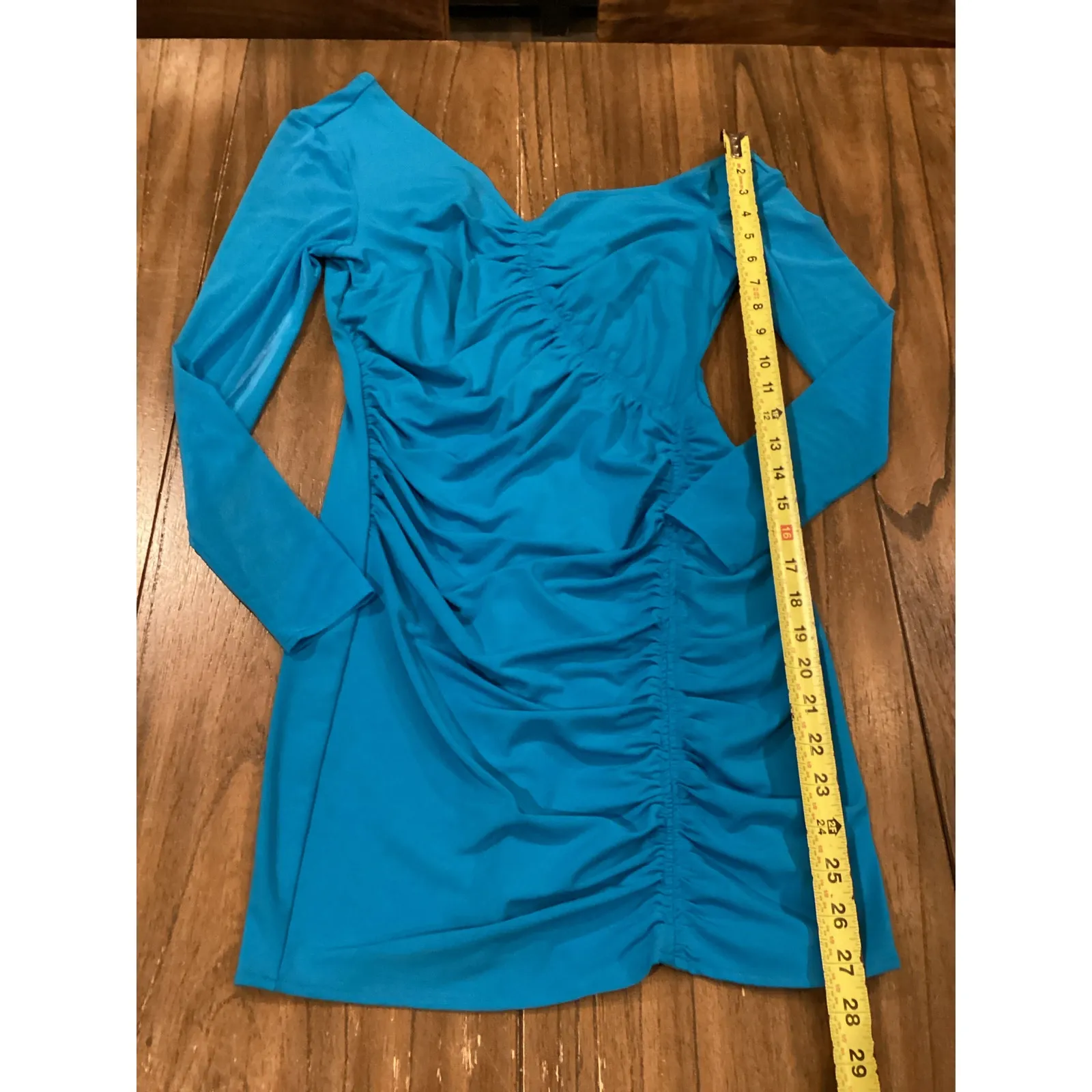 SELF PORTRAIT Bright Blue One shoulder Ruched Stretch jersey Tulle Mini Dress 2 - Image 6