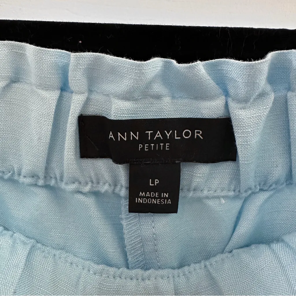 NEW Ann Taylor Linen Blend Wide Leg Palazzo Pant Blue Aqua Crystal Large Petite - Image 9
