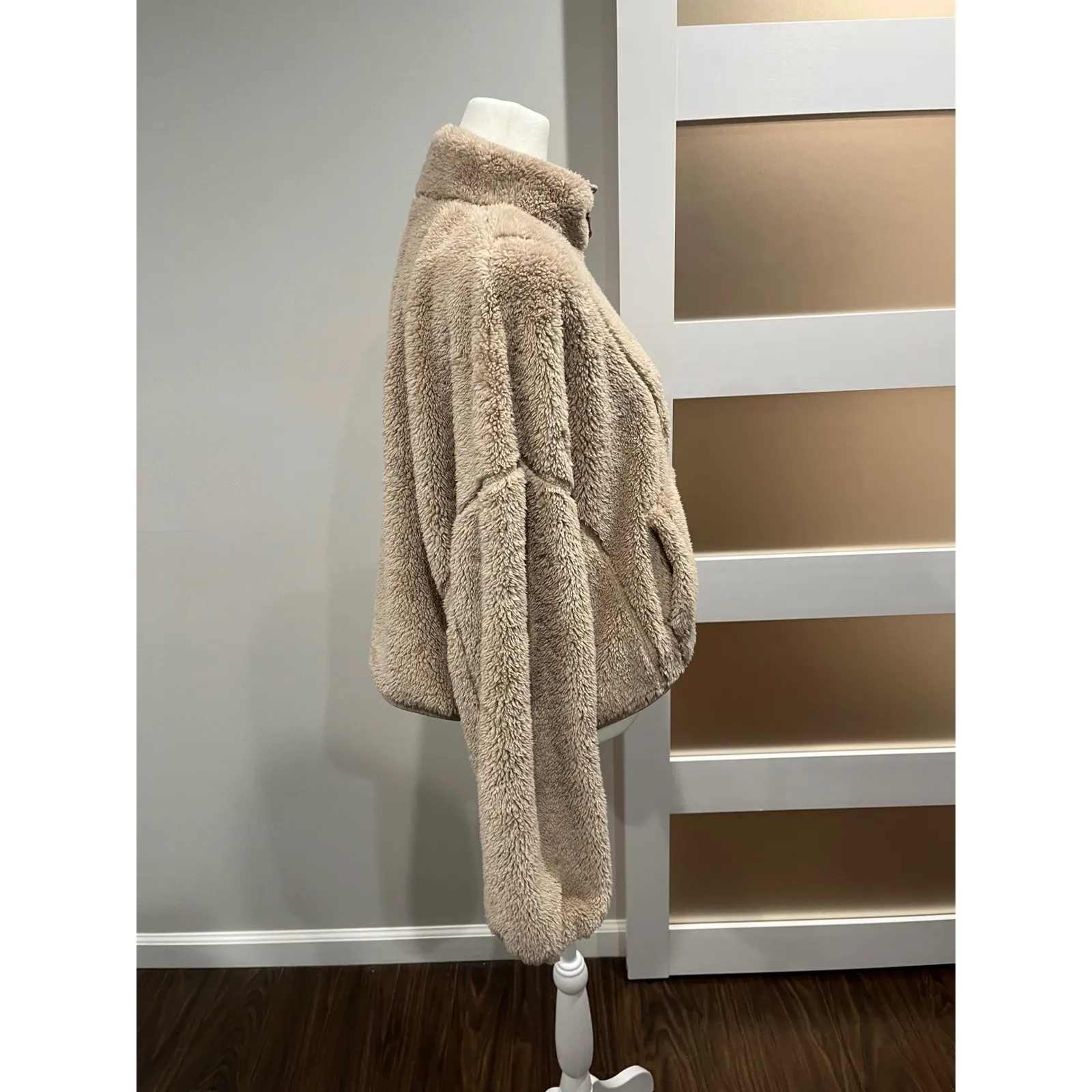 Aeropostale Fuzzy Fleece Half Zip Pullover Jacket Tan Size M - Image 3