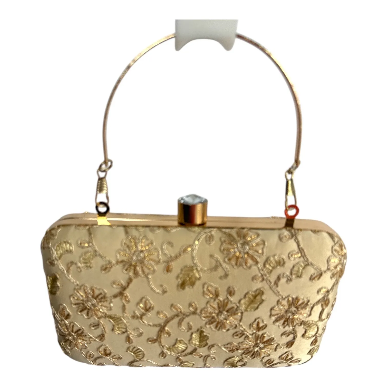 Gold Floral Embroidered Clutch Purse w/ Chain Strap Evening Bag NWOT - Image 2