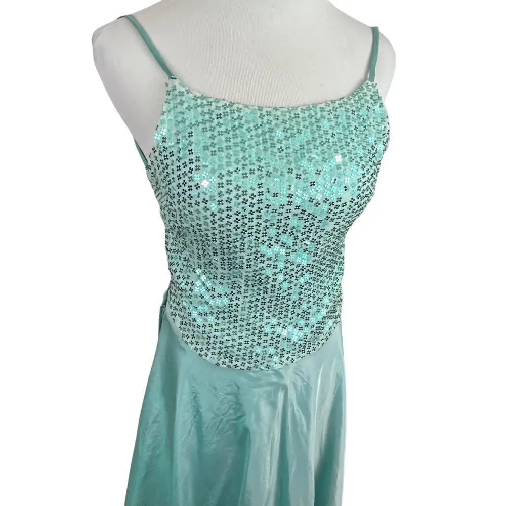 Y2K City Triangles 2 Piece Sequin Halter Tie Prom Formal Dress S Blue Size 6 - Image 6