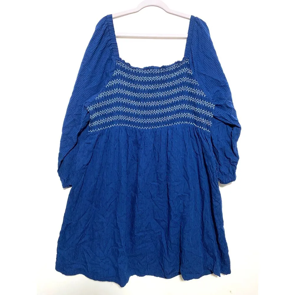 Draper James RSVP Dress Puff Sleeve Smocked Prairie Blue Lined Womens Plus 3X - Image 2