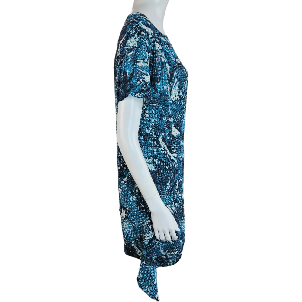 Attitudes by Renee Crepe Reptile Printed Asymmetric Top Blue Teal X - Image 10