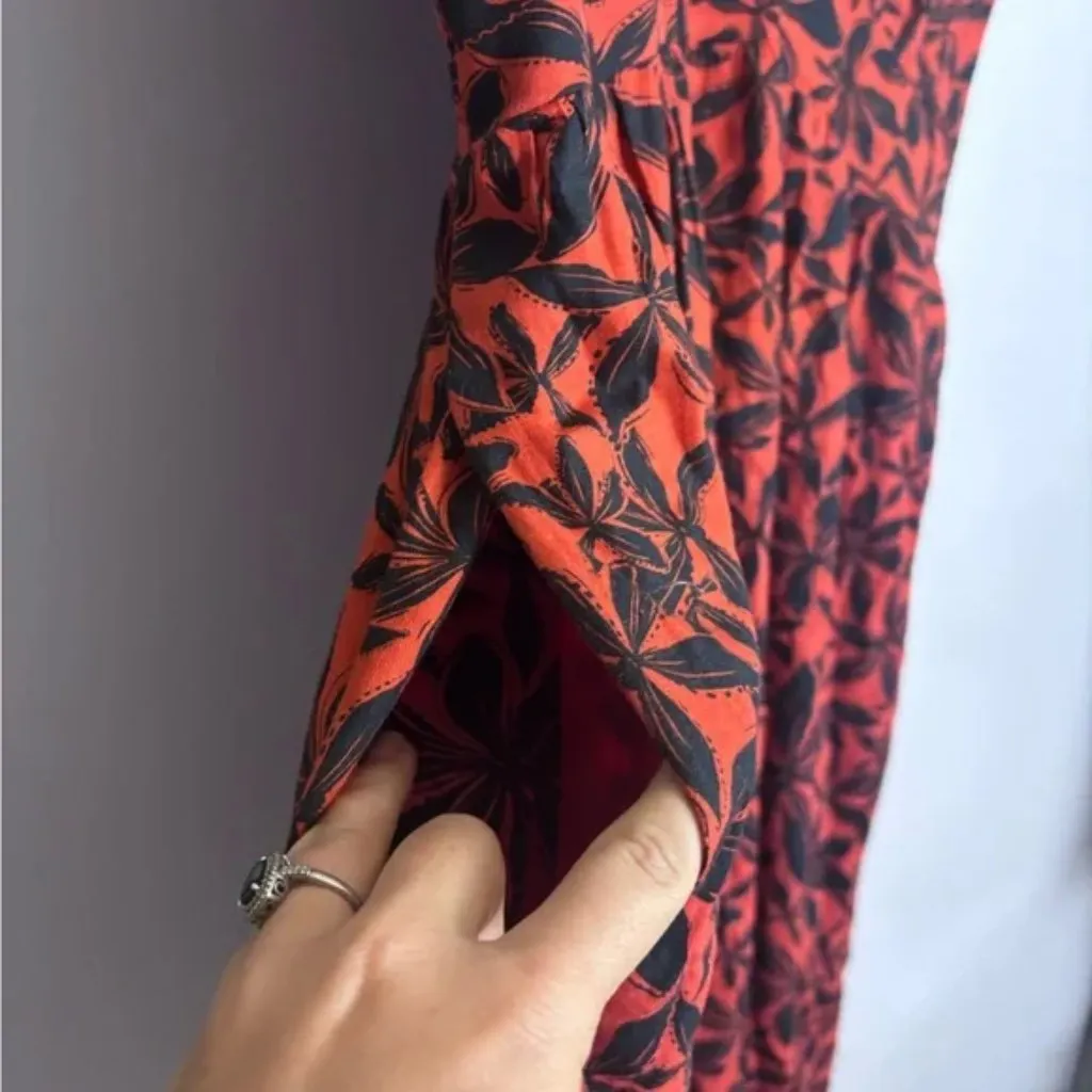 Ava & Viv Plus Size Red Orange Black Floral Dolman Short Sleeve Midi Dress - Image 5