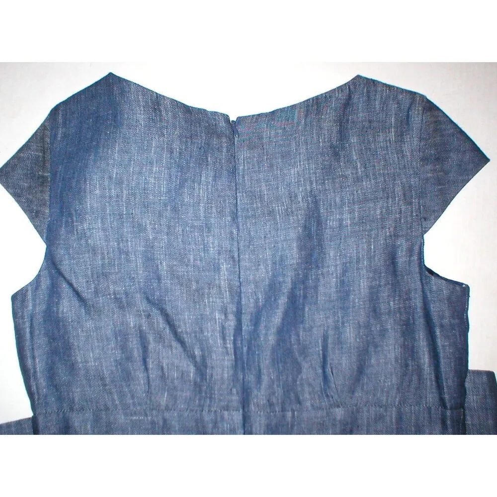 New $189 Womens Taylor Dress 8 Dark Denim 100% Linen Flower Pin Jean Color Blue - Image 4