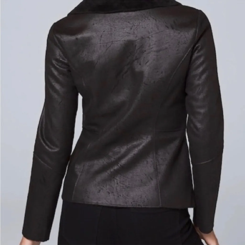 White House Black Market Asymmetrical Zip LS Shearling Moto Blazer Jacket, XXS - Image 6