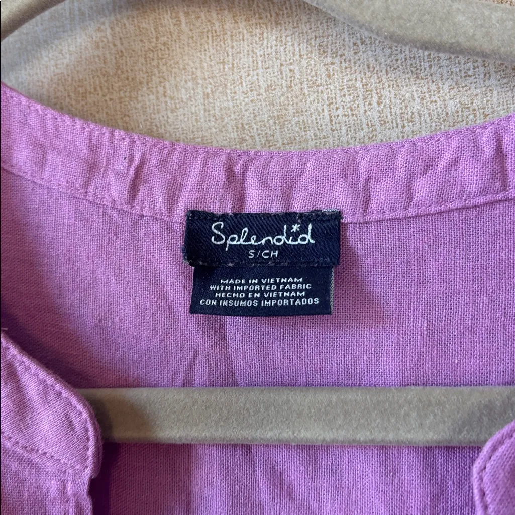 Splendid lilac Short Sleeve linen blend Blouse small - Image 2